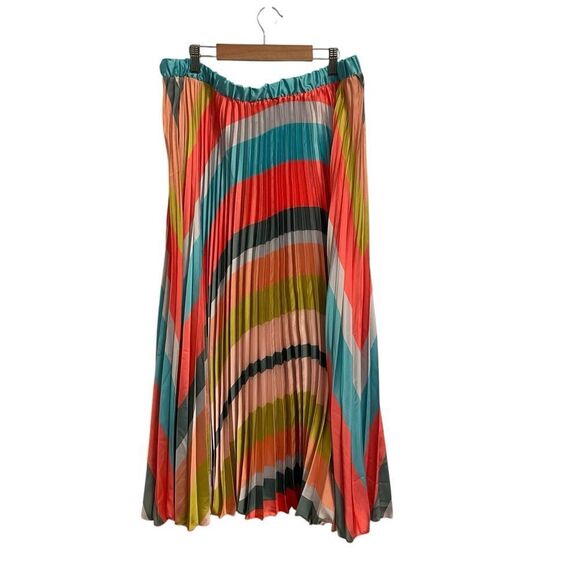 Insight NY Pleated Stripe Midi Skirt Colorful Size XL Pull on NWT - Picture 1 of 6